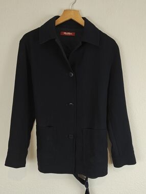 Max Mara Studio Lightweight Button Up Navy Blue Jacket Size 2 Women's